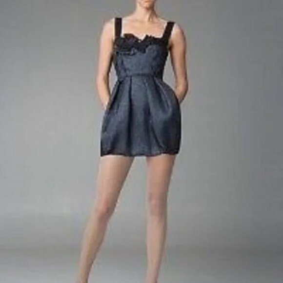 BCBGMAXAZRIA Runway Metallic Silk Lurex Bubble Dress Size 6 Graphite Gray - Picture 3 of 11